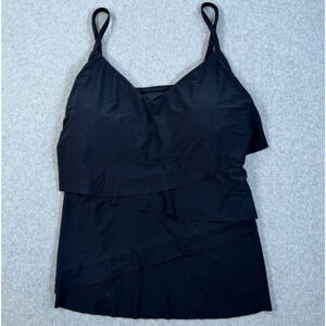 Magicsuit Tiered V-Neck Tankini Swimsuit Top Women's 16 Navy Blue Adjustable Str